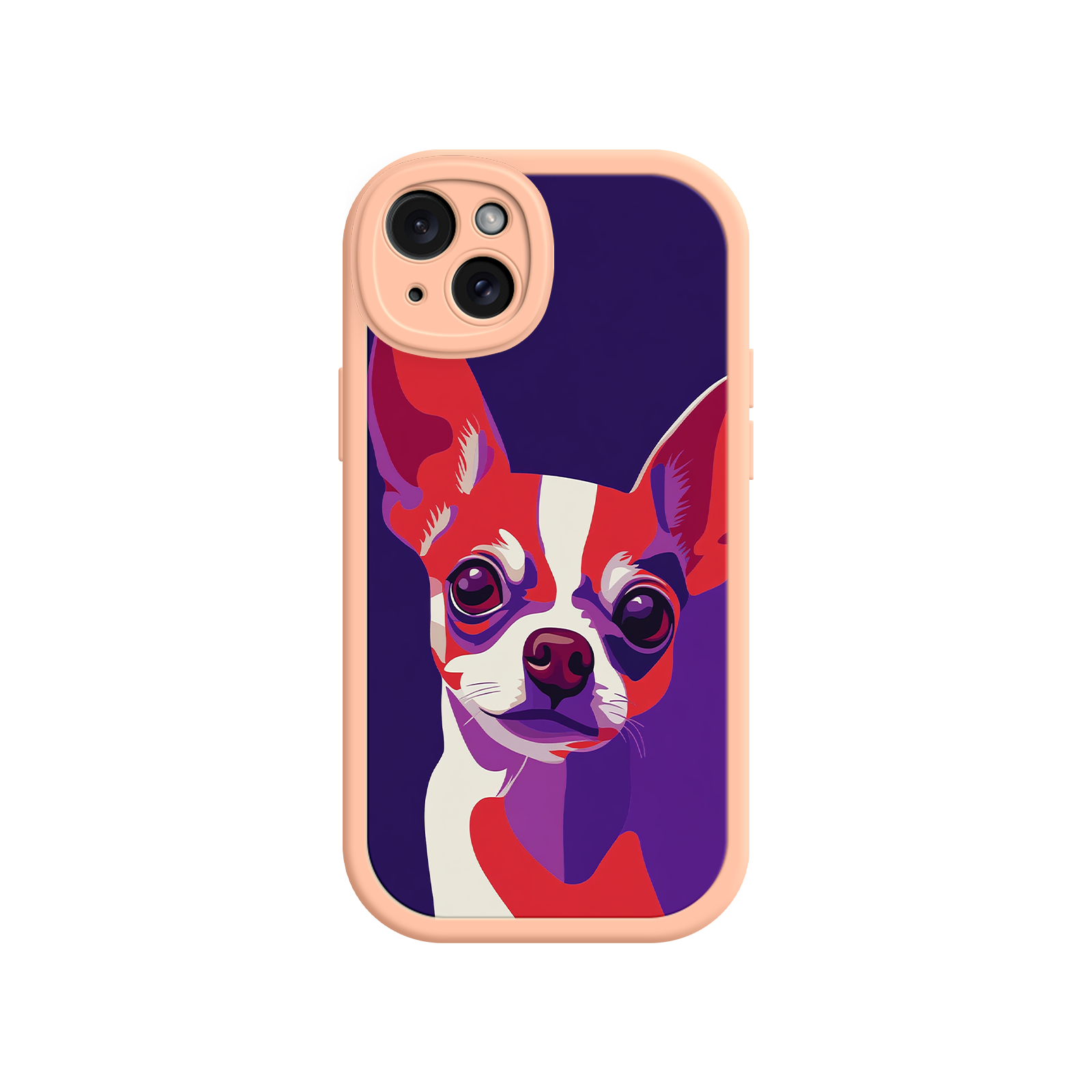 Phone case with a colorful dog illustration on a white background