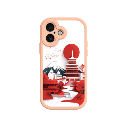 Pink Frame Japanese Red Sun Phone Case - Pagoda, Fuji Mountain - iPhone 