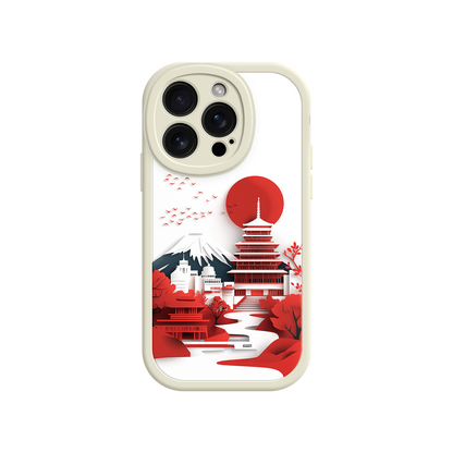 Red Sun Pagoda Japanese Phone Case - Unique Design - Pink Border