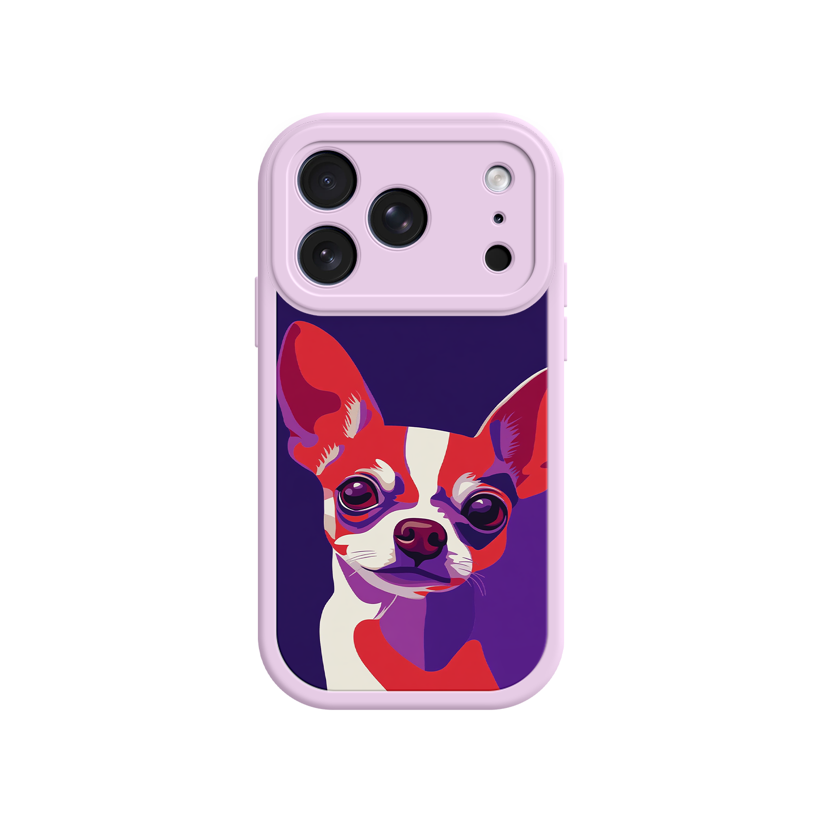 Colorful dog face phone cover with purple base