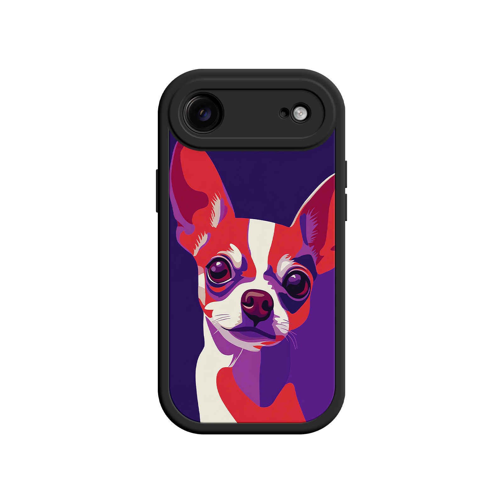 Phone case with a colorful dog illustration on a white background