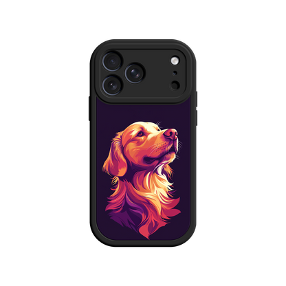 Artistic dog portrait phone cover in orange and purple