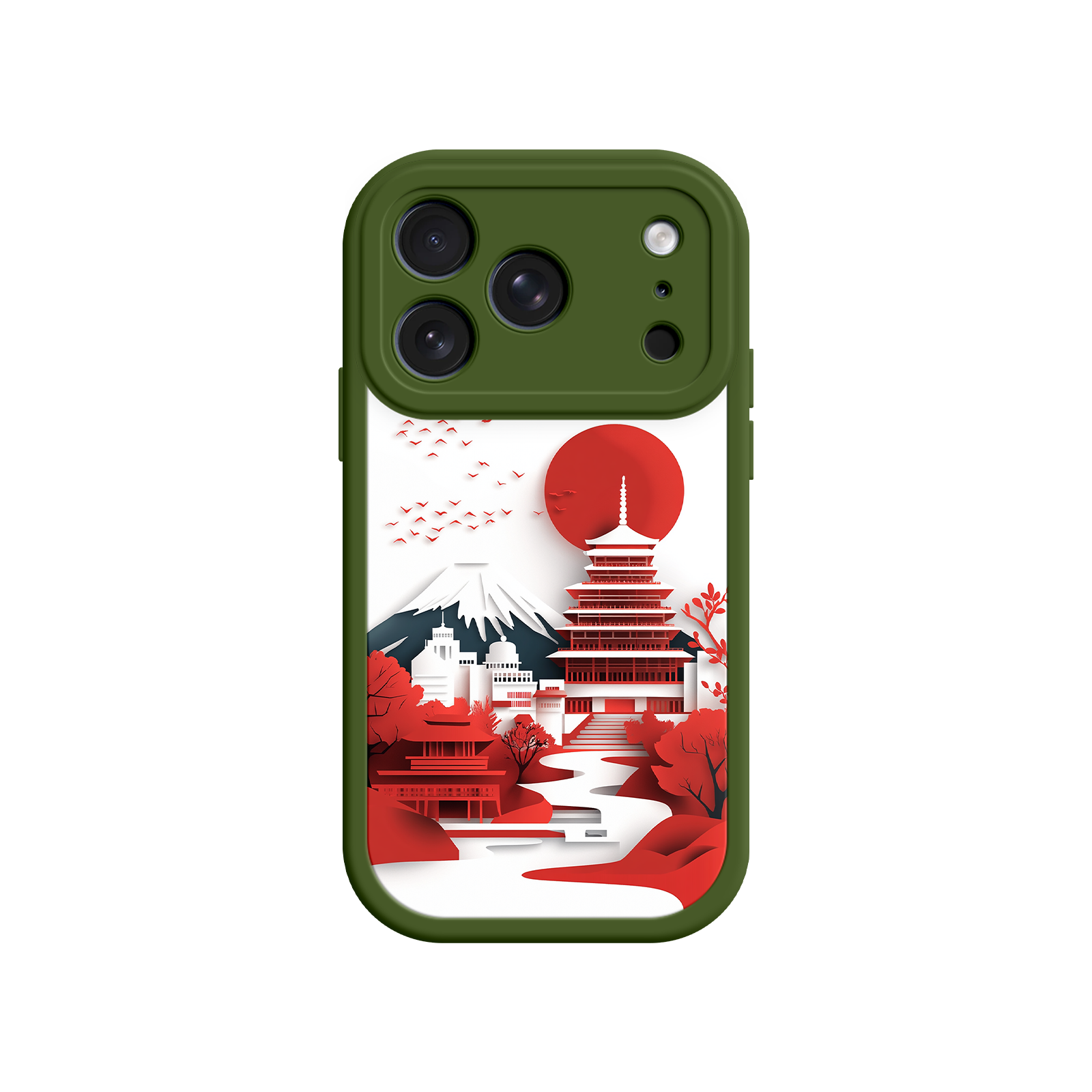 Artistic Japanese Paper-Cut Phone Case - Fuji, Pagoda, River - Shockproof for iPhone