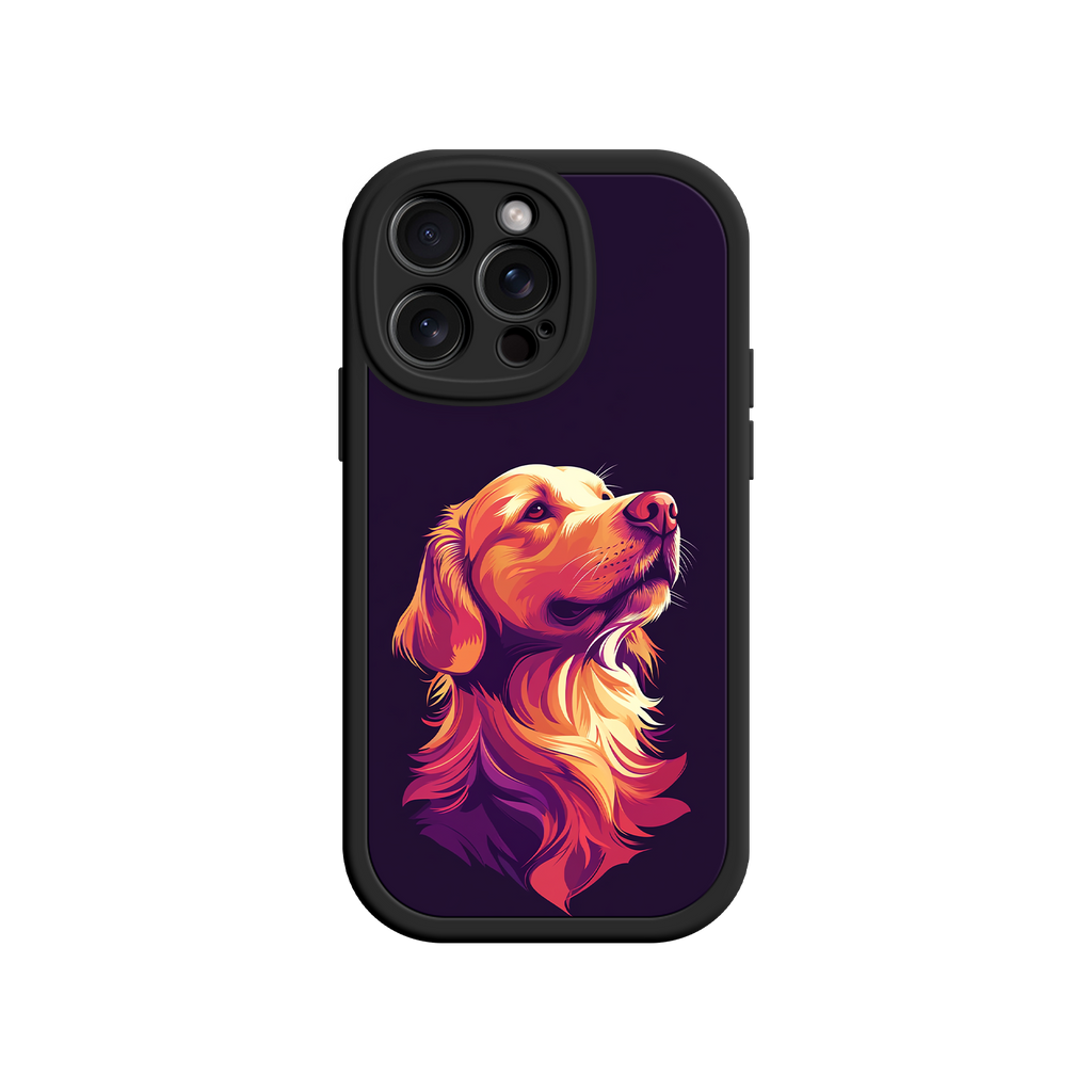 Pop art dog phone case with purple and orange tones