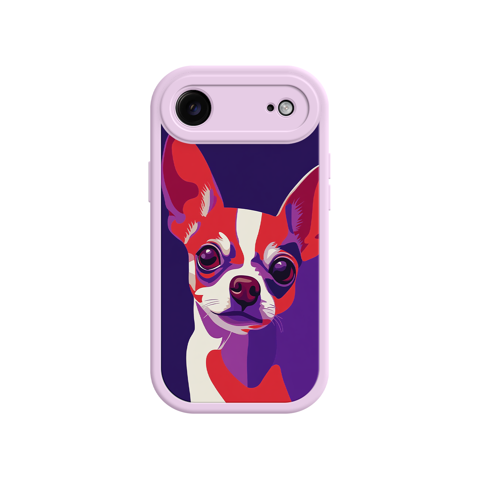 Abstract dog face phone case with red and white