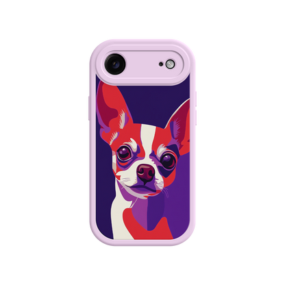 Abstract dog face phone case with red and white