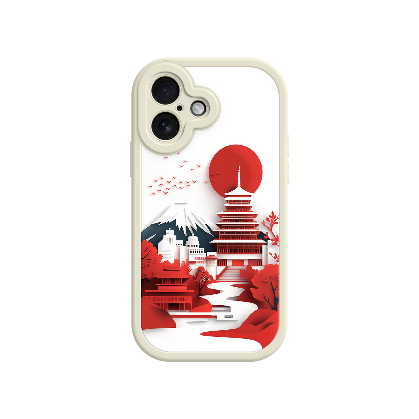 Japanese Cultural Art Phone Case - Paper-Cut Fuji & Pagoda - Shockproof for iPhone
