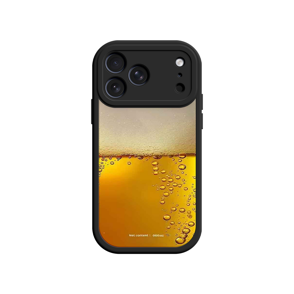 Phone case with a design of beer and foam on a white background