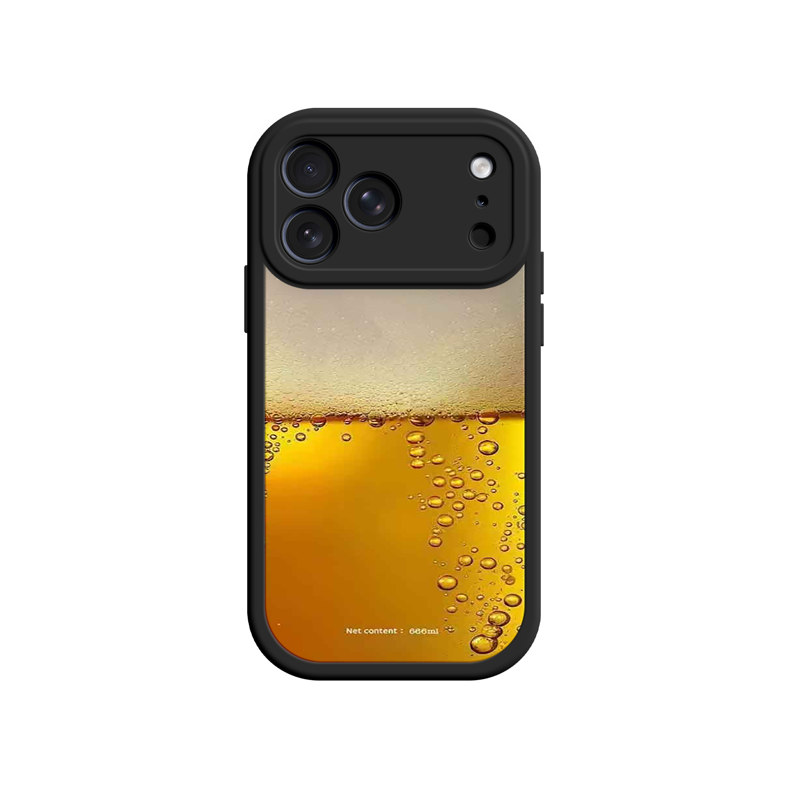 Phone case with a design of beer and foam on a white background