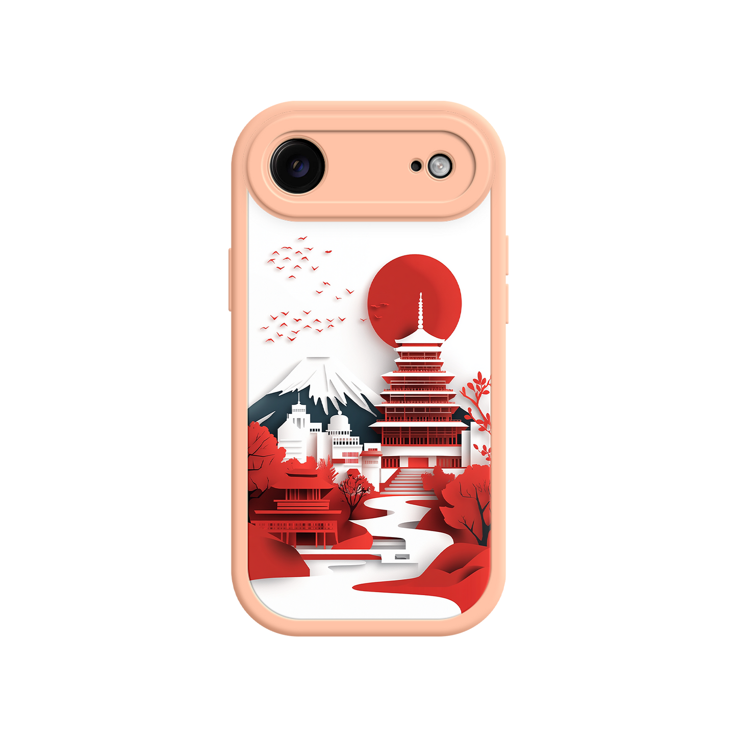 Japanese Paper-Cut Pagoda Phone Case - Fuji Mountain, Red Sun - Compatible with iPhone 