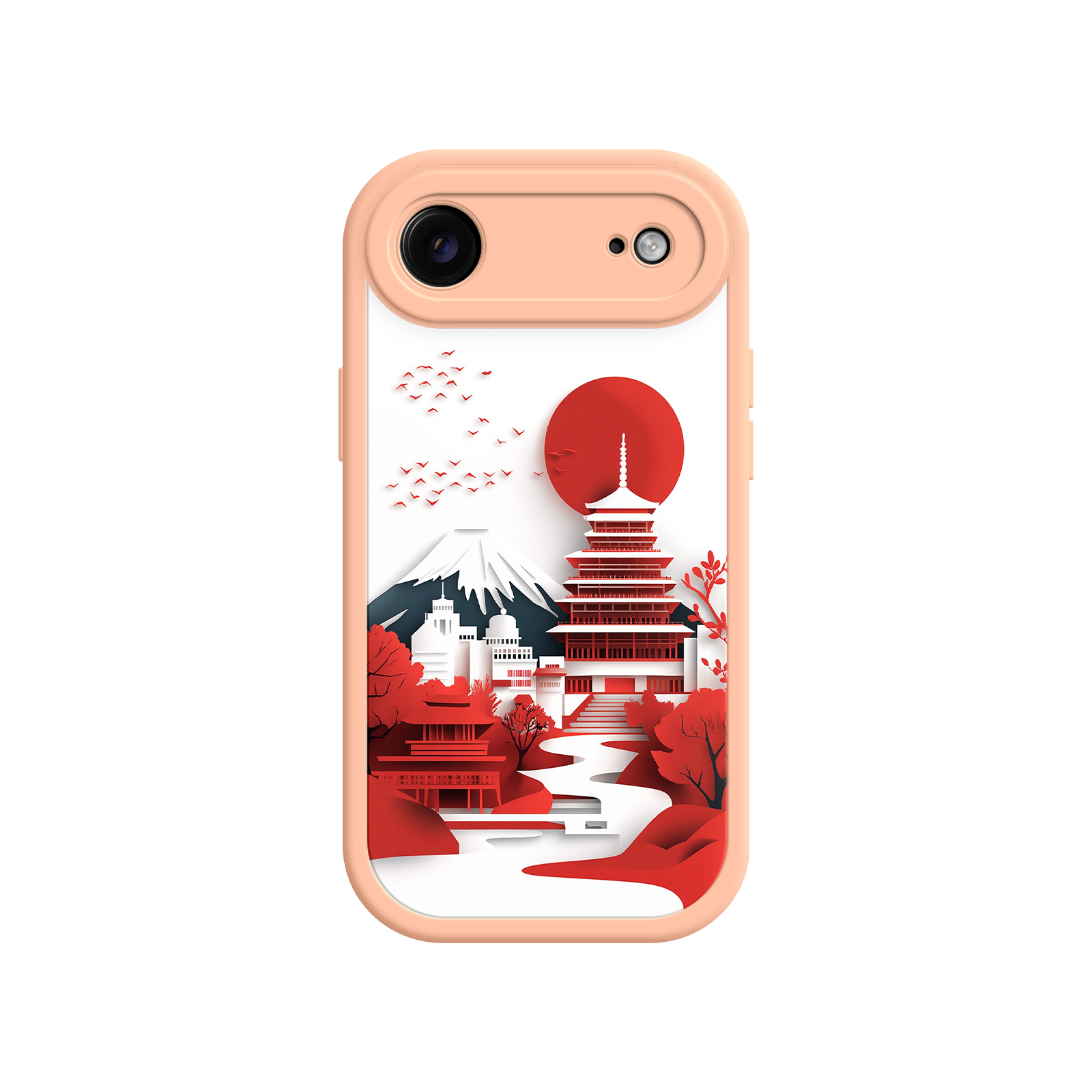 Japanese Paper-Cut Pagoda Phone Case - Fuji Mountain, Red Sun - Compatible with iPhone 