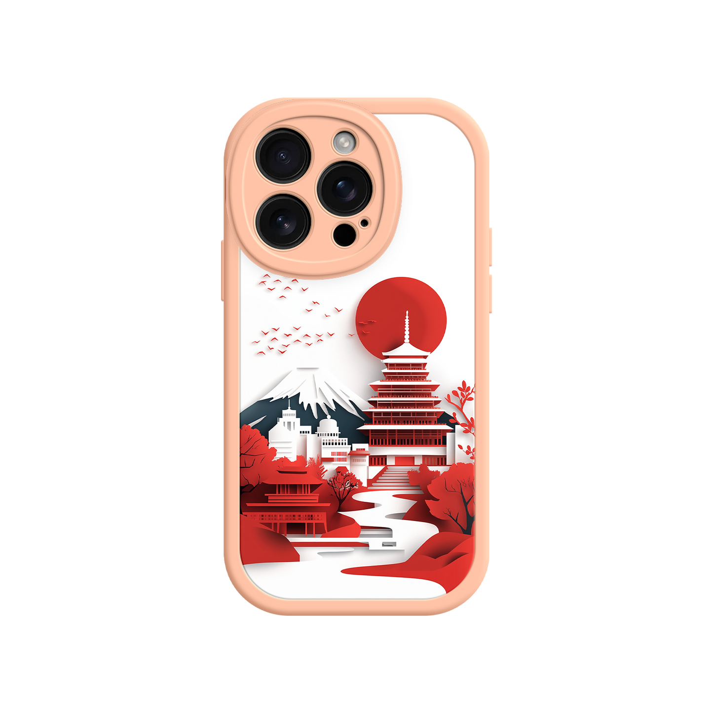  Fuji & Pagoda Japanese Landscape Phone Case - Paper Art - For iPhone