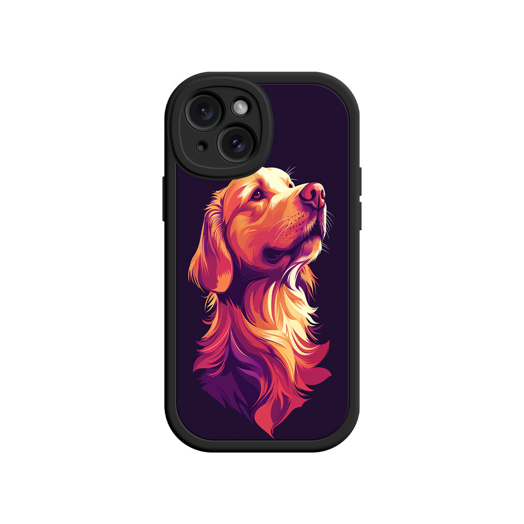Vibrant pet portrait phone case with warm tones
