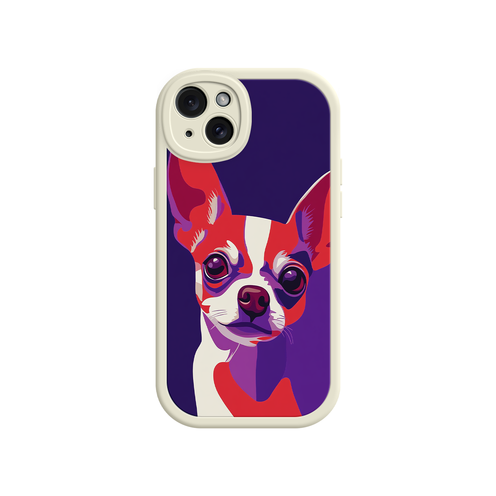 Phone case with a colorful dog illustration on a white background