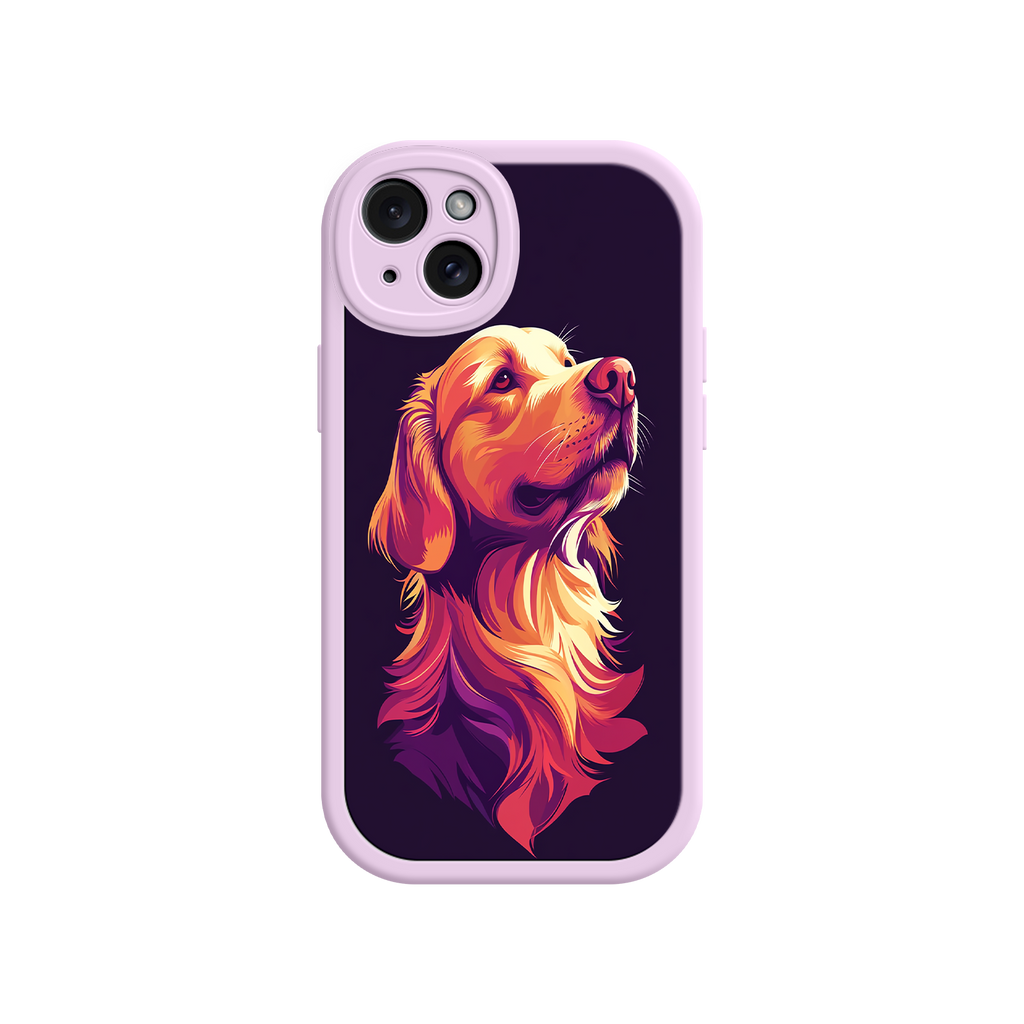 Artistic dog design phone case with purple backdrop