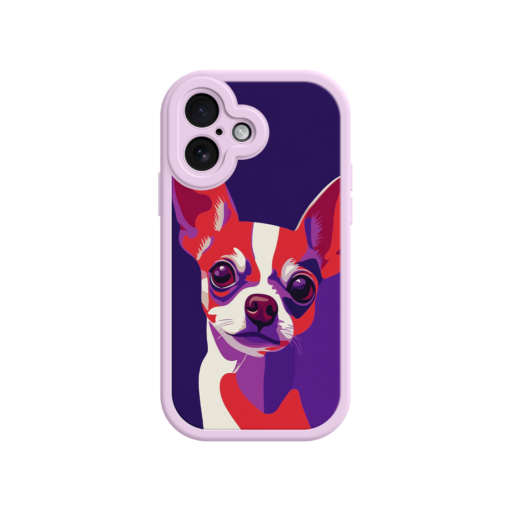 Abstract dog face phone case with red and white