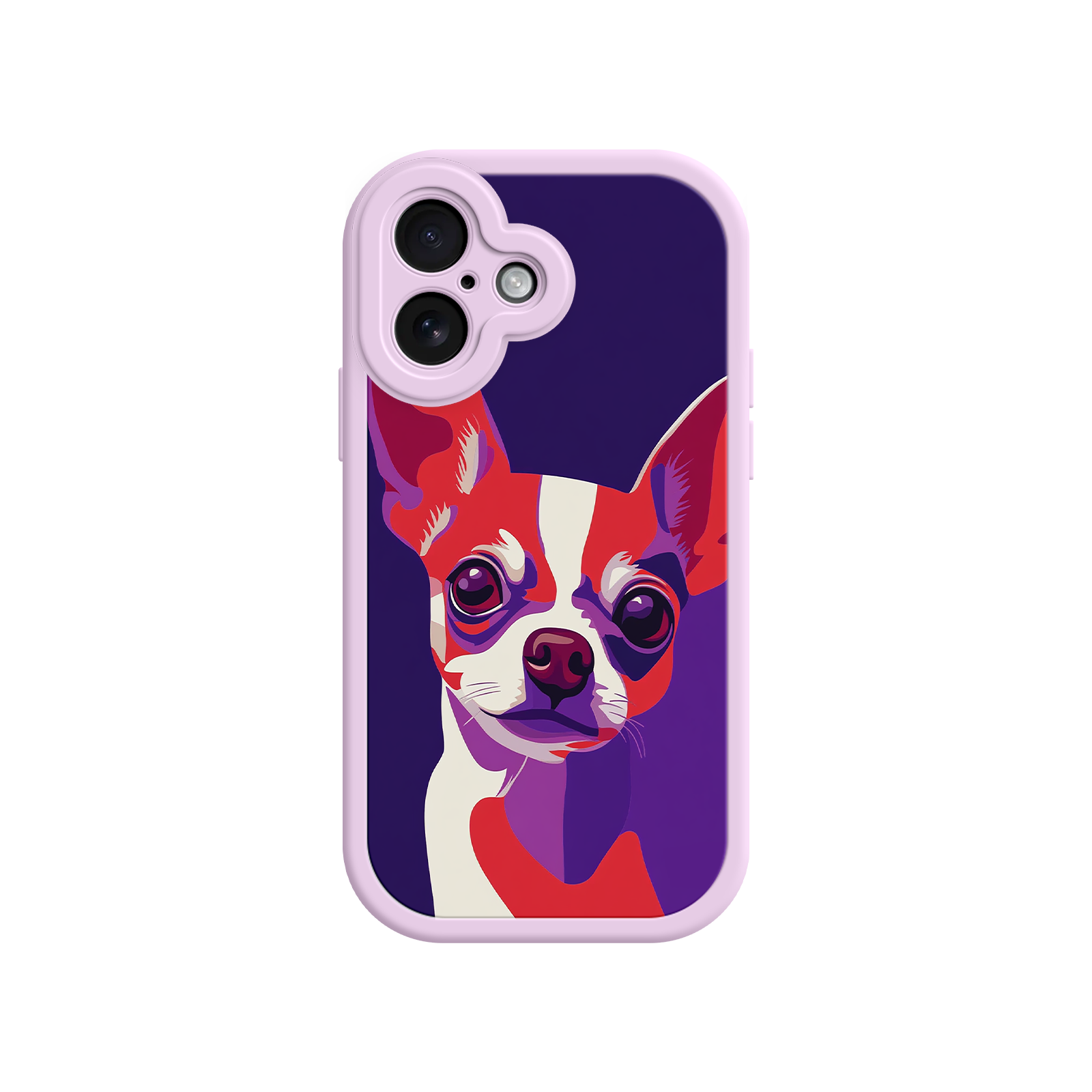 Abstract dog face phone case with red and white