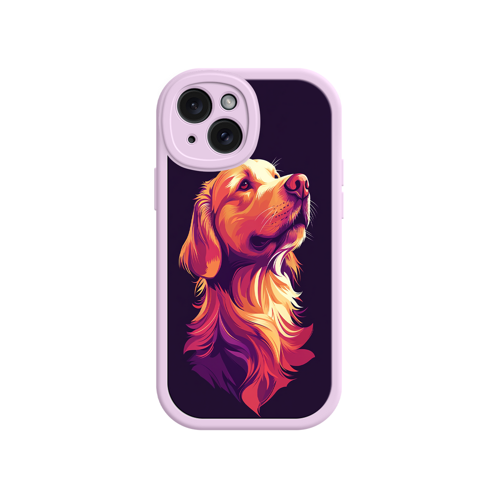 Pop art dog case with orange and pink fur accents