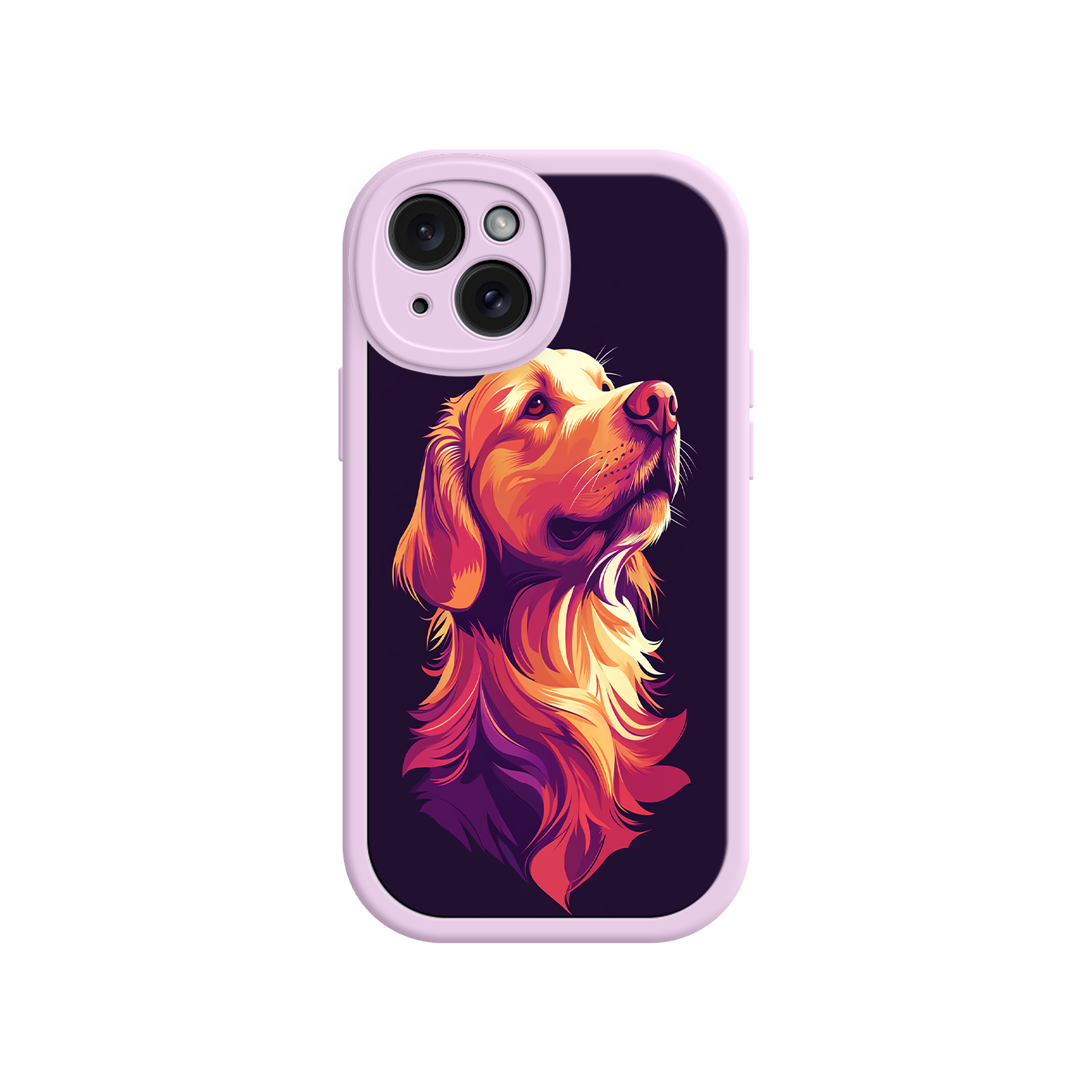 Pop art dog case with orange and pink fur accents