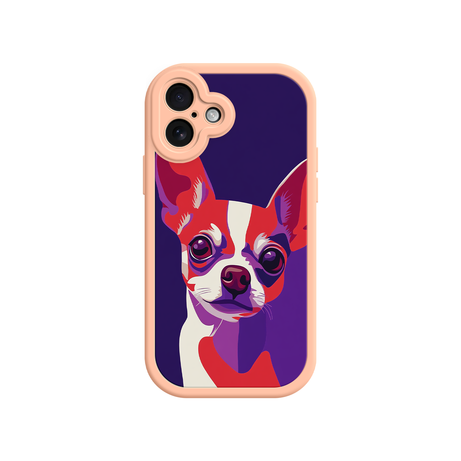 Phone case with a colorful dog illustration on a white background