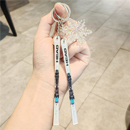 #C00018 Ski Keychain Charm Set – Mini Skis & Snowflake Accessory Gift for Skiers, Snowboarders & Winter Sports Fans