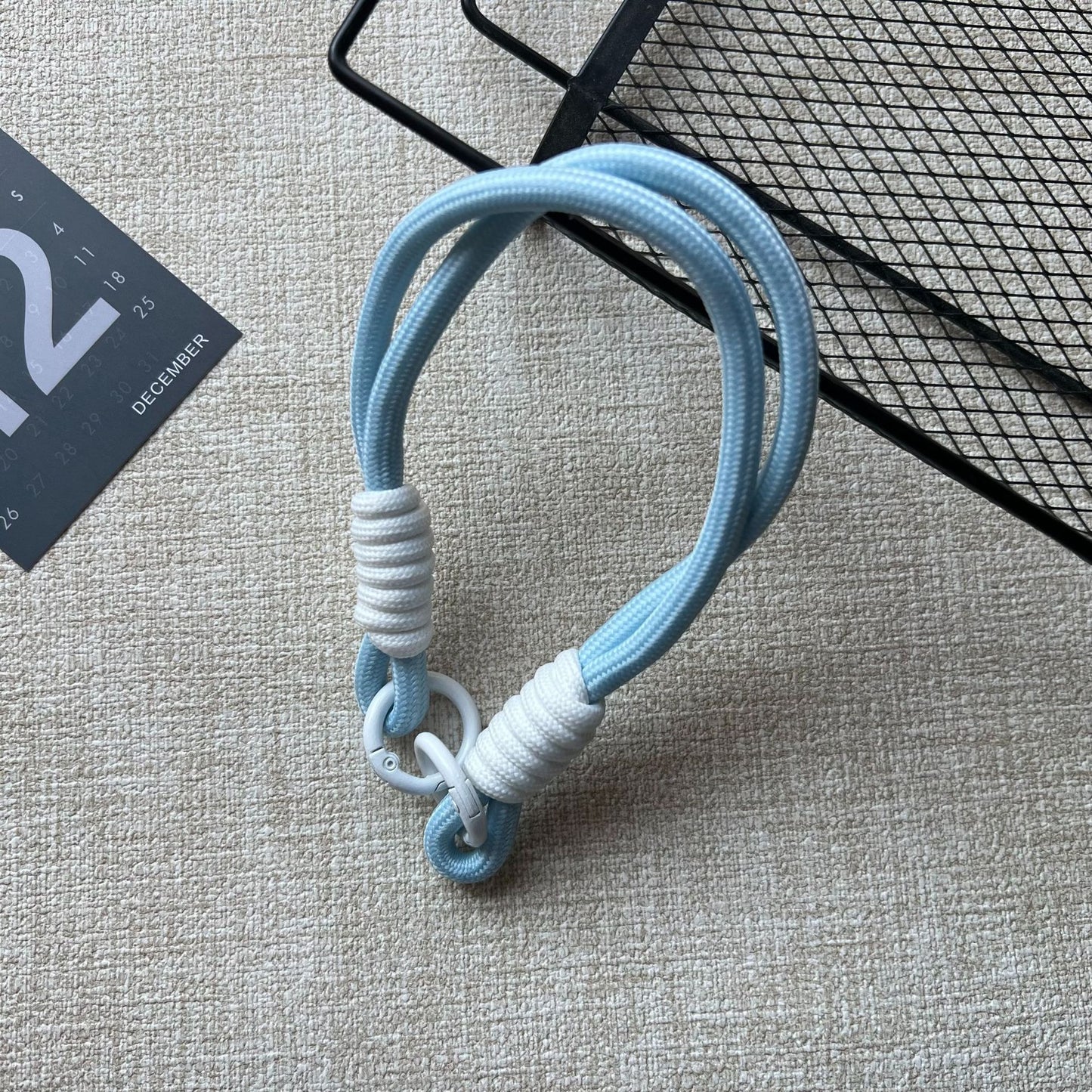 #L00008 Wholesale Cream & Yellow Braided Rope Phone Lanyard Wrist Strap Keychain