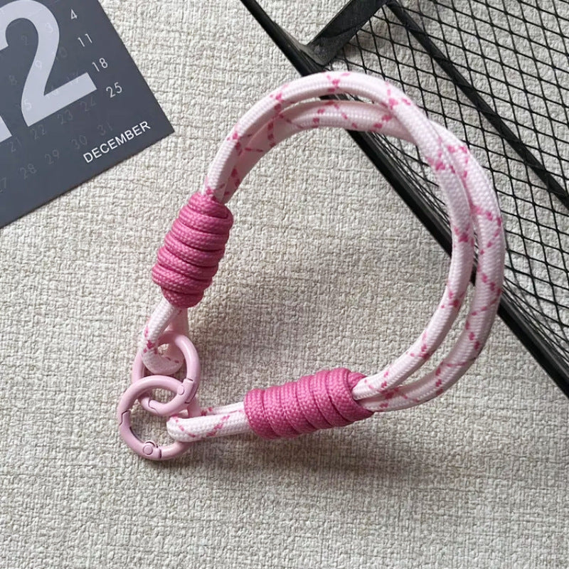 #L00008 Wholesale Cream & Yellow Braided Rope Phone Lanyard Wrist Strap Keychain