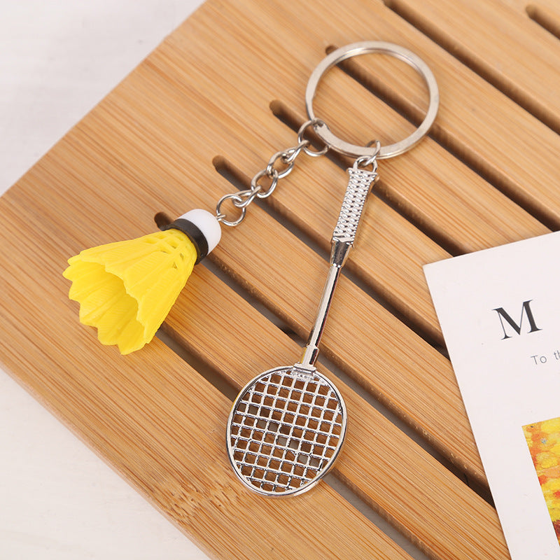 #C00005 Tennis & Badminton Keychain Charms – Mini Racket with Ball or Shuttlecock Sports Accessory Gift for Players & Fans