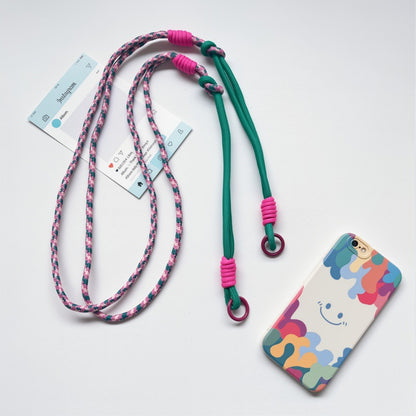 #L00022 2-in-1 Two-Tone Crossbody Phone Lanyard – Dual Ring Braided Rope Strap