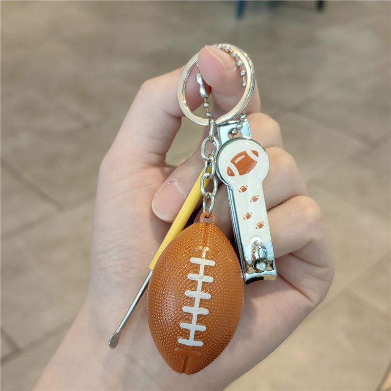 #C00017 Football Keychain Charm Set – Mini Ball, Nail Clipper & Sports Accessory Gift for Fans & Athletes