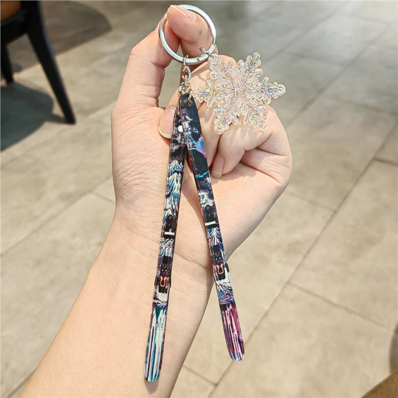 #C00018 Ski Keychain Charm Set – Mini Skis & Snowflake Accessory Gift for Skiers, Snowboarders & Winter Sports Fans