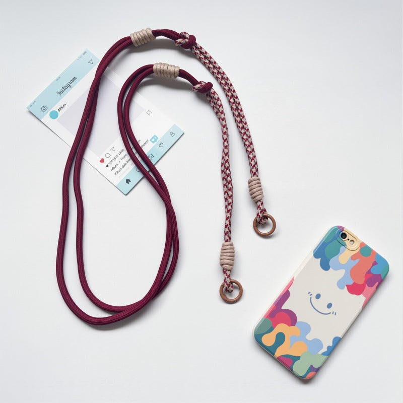 #L00022 2-in-1 Two-Tone Crossbody Phone Lanyard – Dual Ring Braided Rope Strap