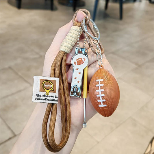 #C00017 Football Keychain Charm Set – Mini Ball, Nail Clipper & Sports Accessory Gift for Fans & Athletes