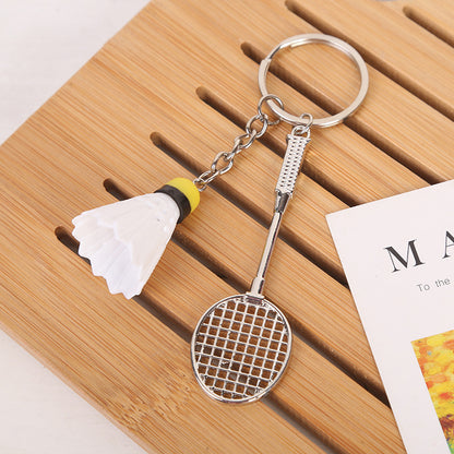 #C00005 Tennis & Badminton Keychain Charms – Mini Racket with Ball or Shuttlecock Sports Accessory Gift for Players & Fans