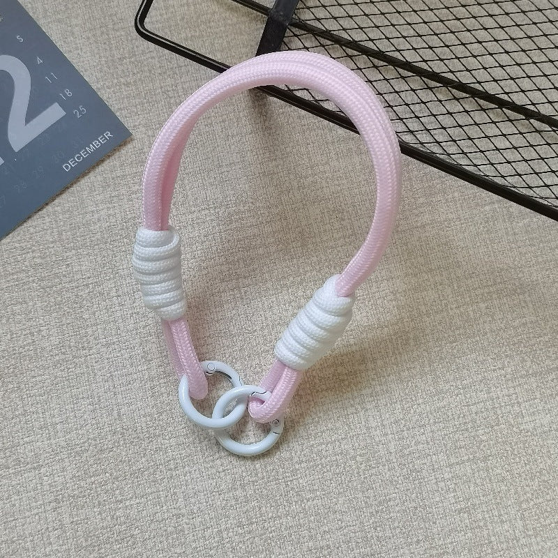 #L00008 Wholesale Cream & Yellow Braided Rope Phone Lanyard Wrist Strap Keychain