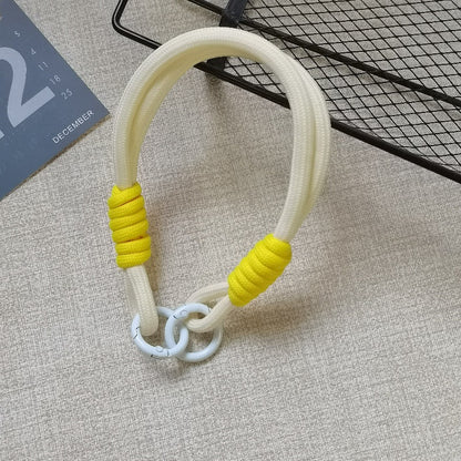 #L00008 Wholesale Cream & Yellow Braided Rope Phone Lanyard Wrist Strap Keychain