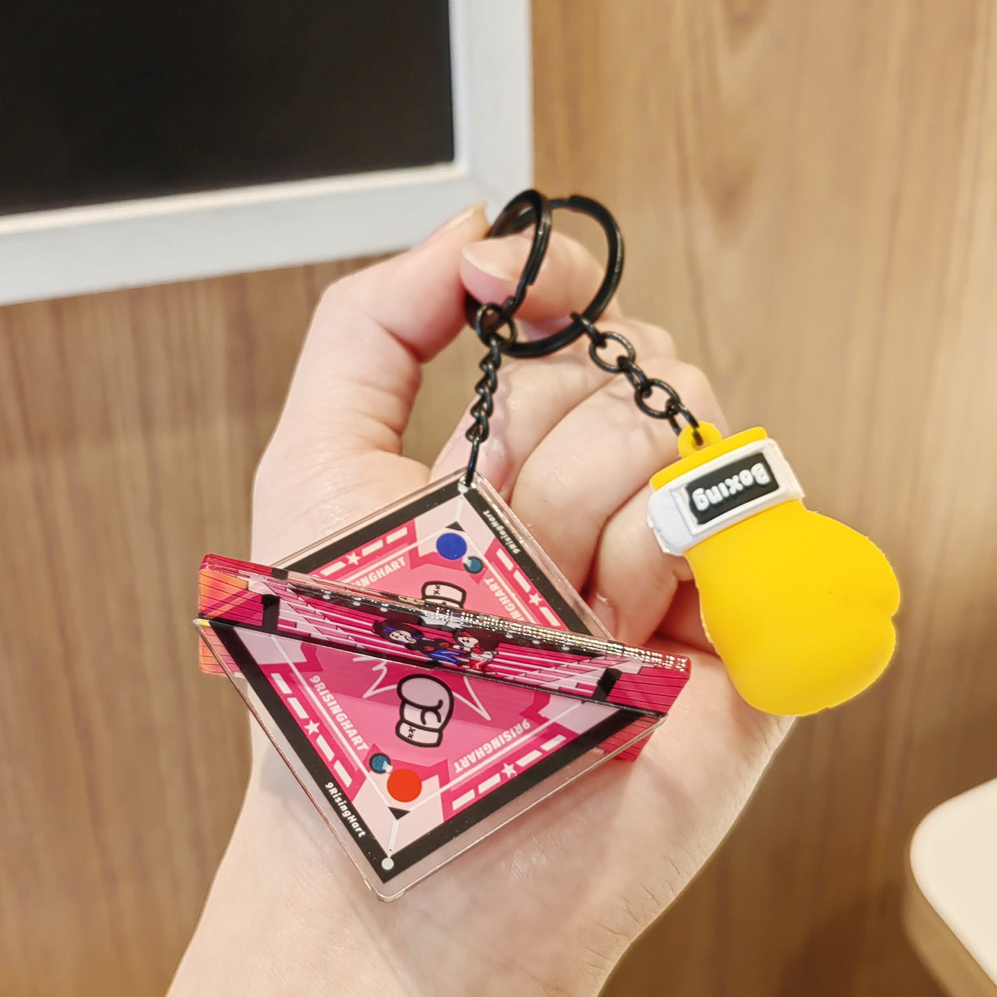 #C00020 3D Boxing Keychain Set – Mini Boxing Glove & Ring Charm Lanyard Keyring
