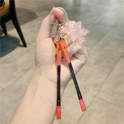 #C00018 Ski Keychain Charm Set – Mini Skis & Snowflake Accessory Gift for Skiers, Snowboarders & Winter Sports Fans