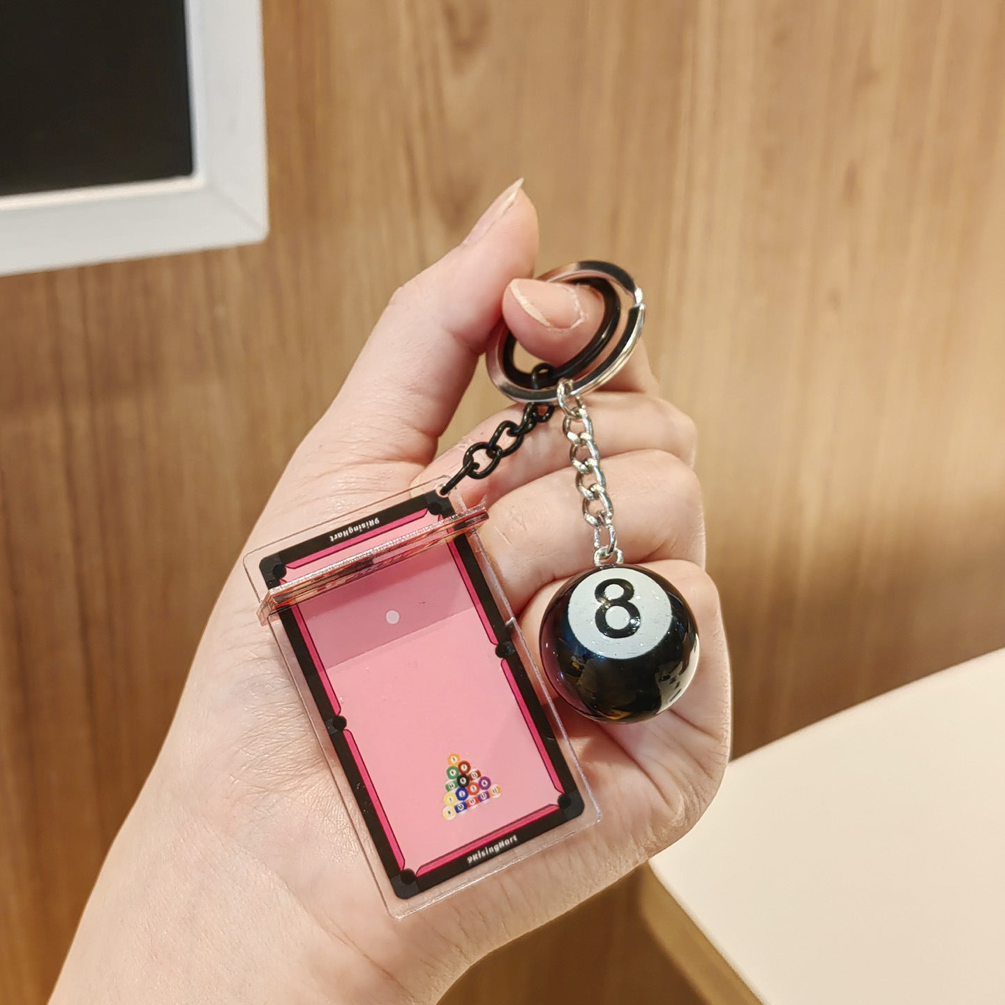 #C00021 3D 8 Ball Keychain Set – Mini Pool Table Charm & Billiards Lanyard Keyring