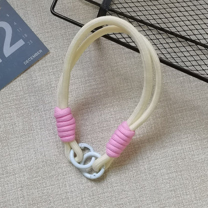 #L00008 Wholesale Cream & Yellow Braided Rope Phone Lanyard Wrist Strap Keychain