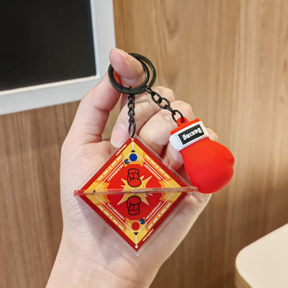 #C00020 3D Boxing Keychain Set – Mini Boxing Glove & Ring Charm Lanyard Keyring