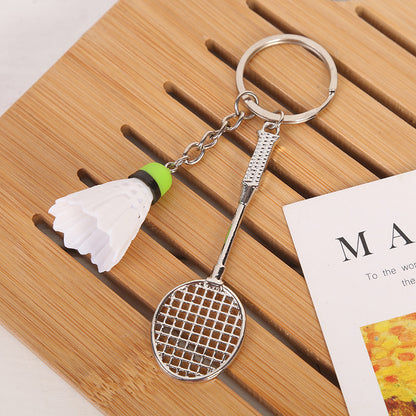 #C00005 Tennis & Badminton Keychain Charms – Mini Racket with Ball or Shuttlecock Sports Accessory Gift for Players & Fans