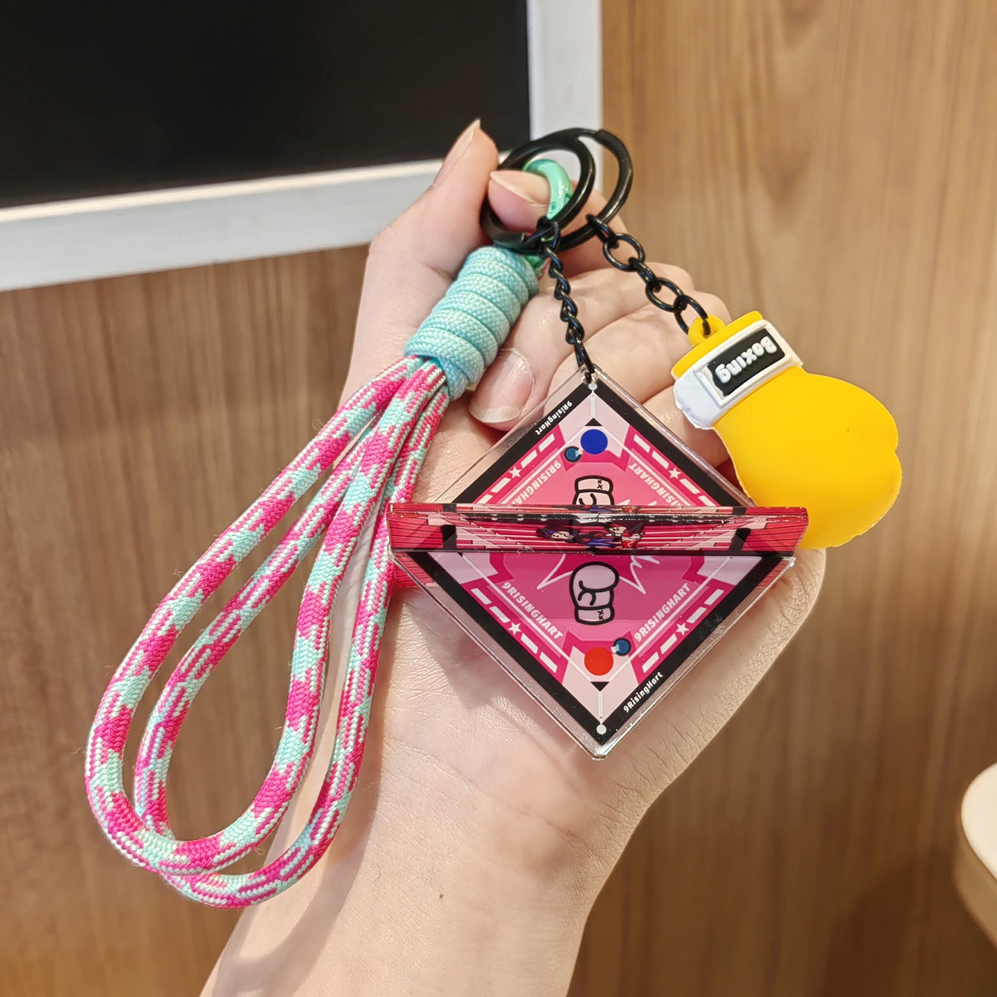 #C00020 3D Boxing Keychain Set – Mini Boxing Glove & Ring Charm Lanyard Keyring