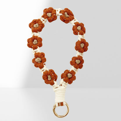 #L00015 Retro Daisy Macrame Keychain Wristlet – Boho Woven Phone Charm