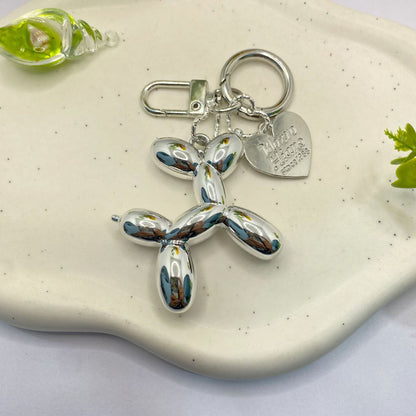 #C00001 Mezzo Piano Balloon Dog Keychain Charm – Cute Metallic & Matte Animal Bag Accessory for Women, Men, and Kids