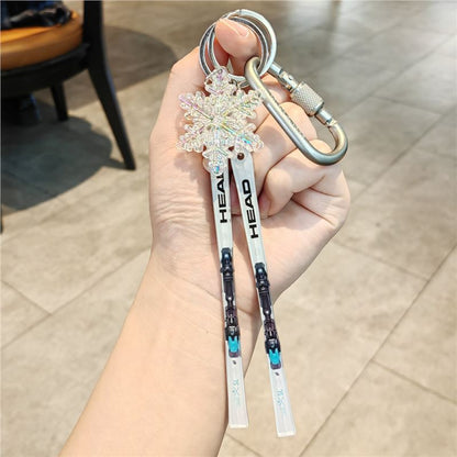 #C00018 Ski Keychain Charm Set – Mini Skis & Snowflake Accessory Gift for Skiers, Snowboarders & Winter Sports Fans