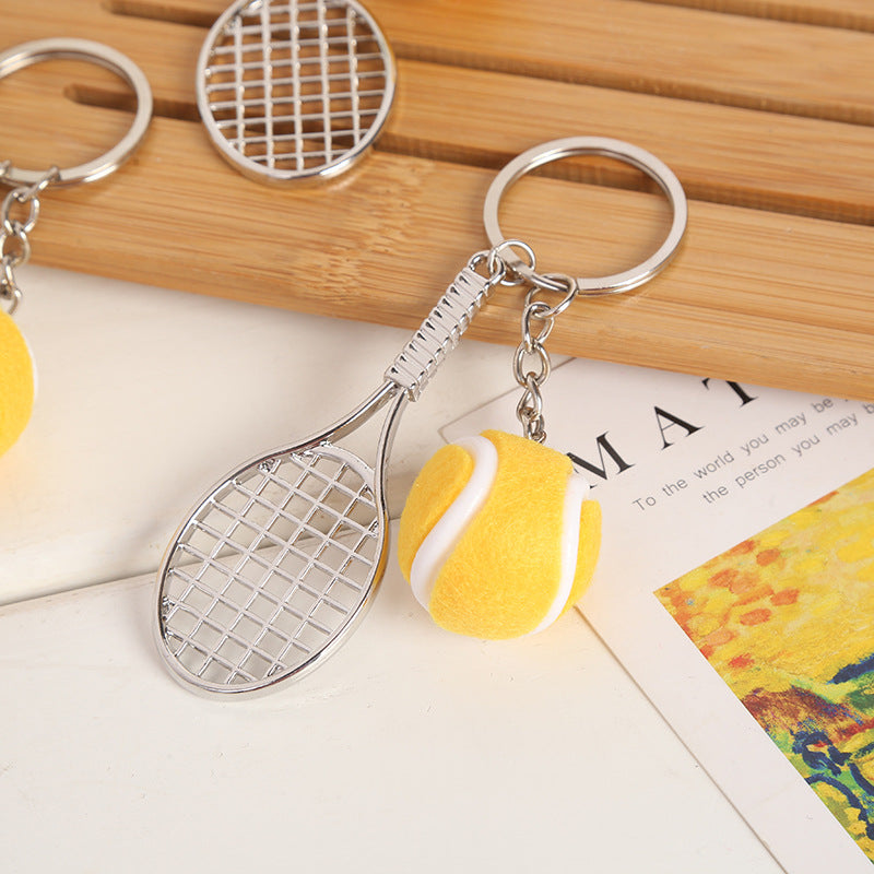 #C00005 Tennis & Badminton Keychain Charms – Mini Racket with Ball or Shuttlecock Sports Accessory Gift for Players & Fans