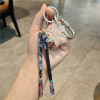 #C00018 Ski Keychain Charm Set – Mini Skis & Snowflake Accessory Gift for Skiers, Snowboarders & Winter Sports Fans