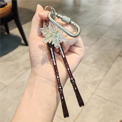 #C00018 Ski Keychain Charm Set – Mini Skis & Snowflake Accessory Gift for Skiers, Snowboarders & Winter Sports Fans