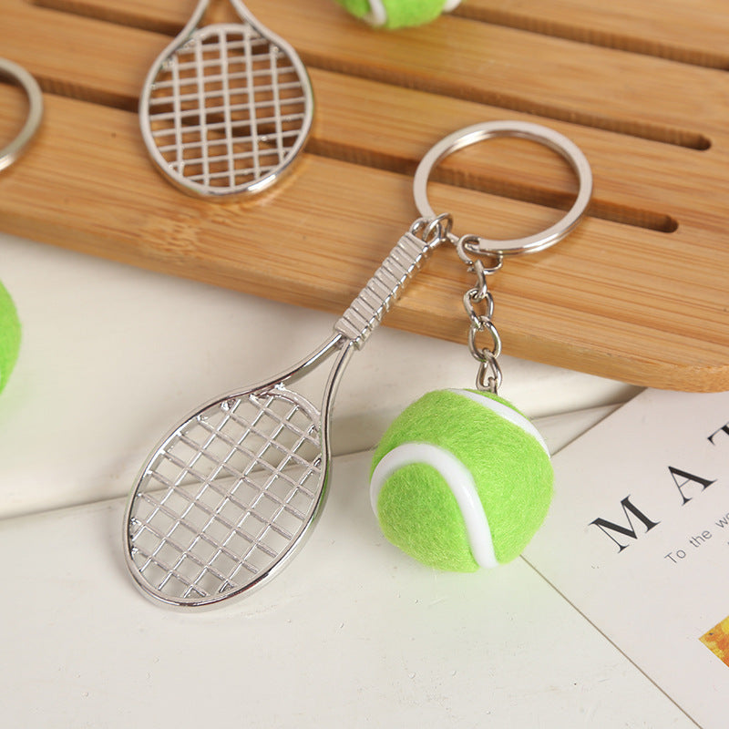 #C00005 Tennis & Badminton Keychain Charms – Mini Racket with Ball or Shuttlecock Sports Accessory Gift for Players & Fans